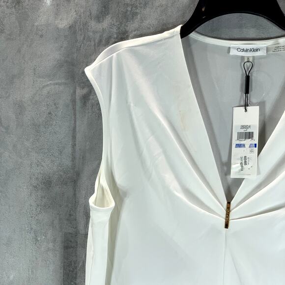 CALVIN KLEIN Women's Soft White V-Neck Hardware Sleeveless Top SZ XL - Picture 3 of 12